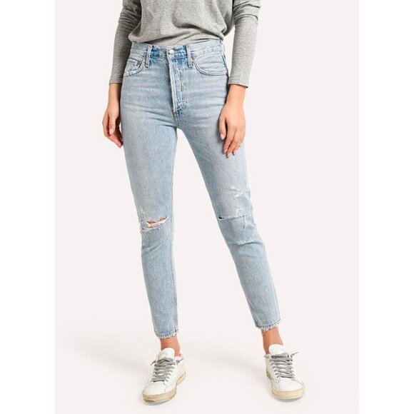 Agolde Jamie Classic High Rise  Distressed Button Fly Jeans Blue SZ 26 - Picture 5 of 16